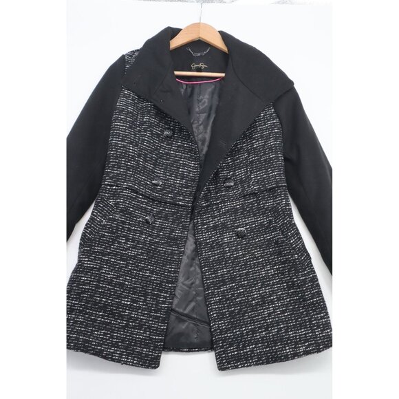 Jessica Simpson Womens Tweed & Solid Black Double-Breasted Coat Size 16 - Picture 1 of 11